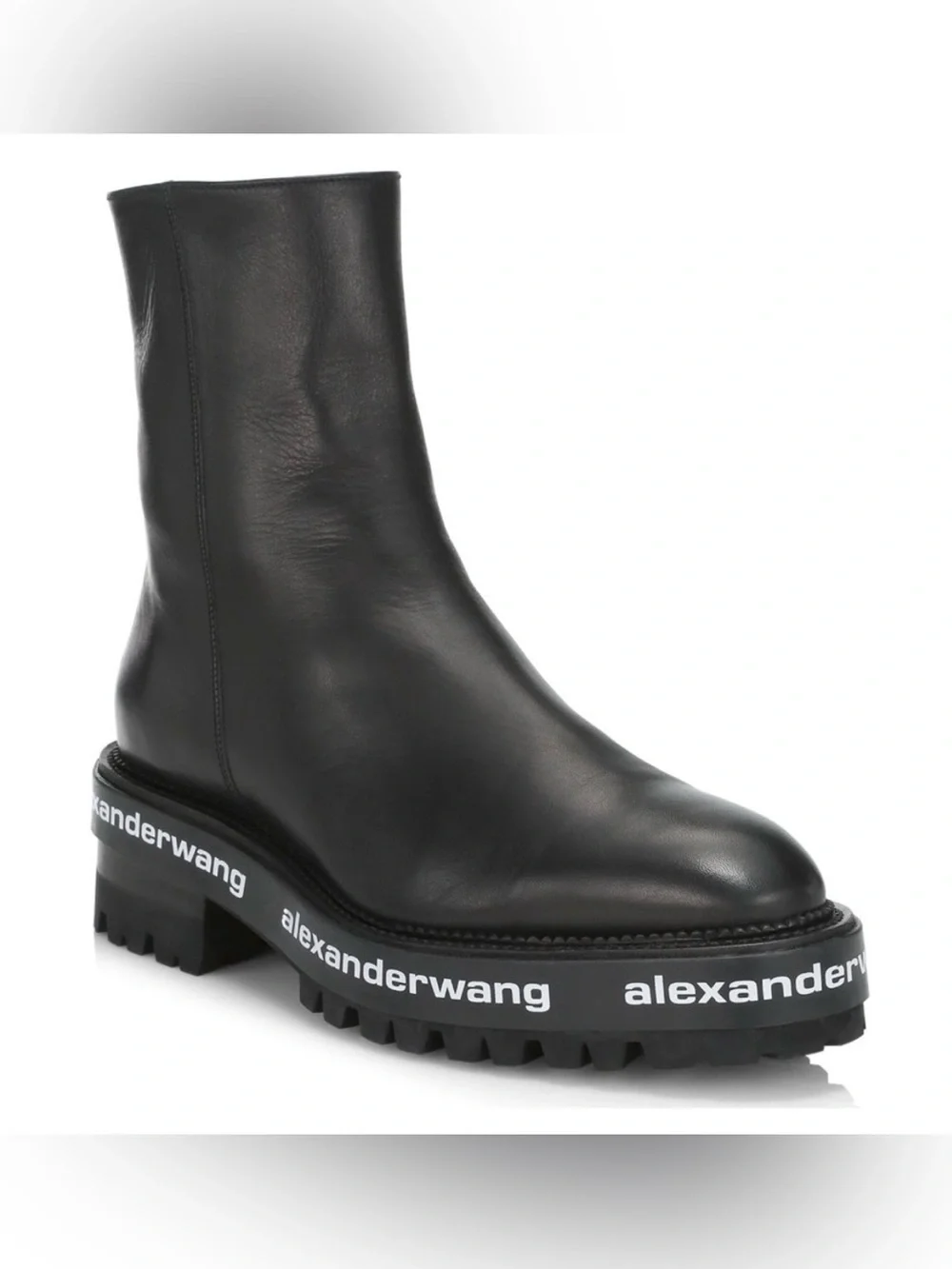 Alexander Wang Sanford Black Chelsea Ankle Boots Lug Logo Platform Size 8